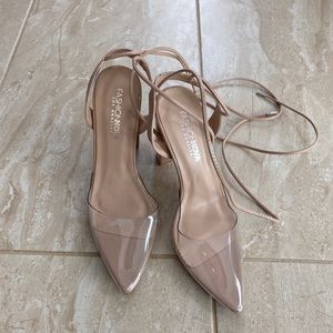 FashionNova clear pointed toe strap heels